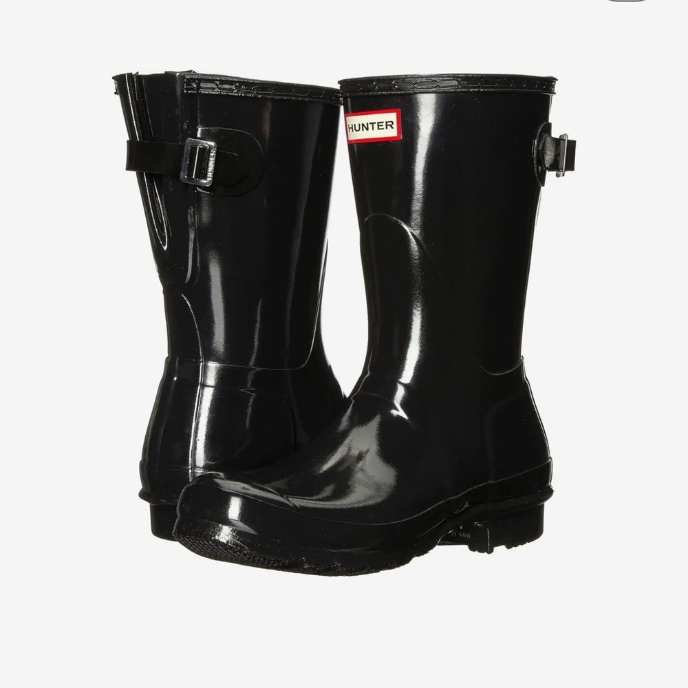 Black womens original gloss hunter rain boots in great used condition size US 6
